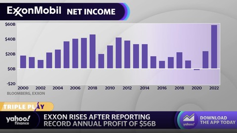 Exxon stock rises after boasting record $56 billion of annual profit in